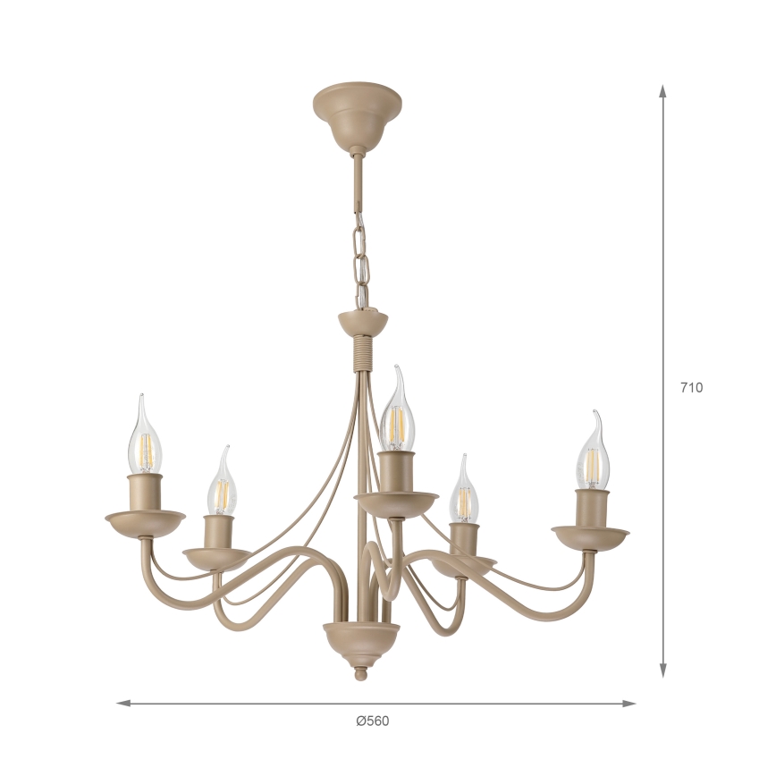 Kroonluchter met ketting ANTON 5xE14/60W/230V beige