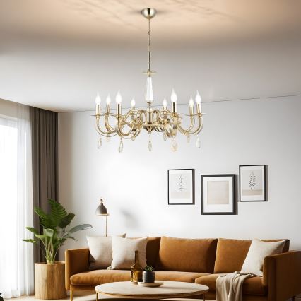 Kroonluchter met ketting CASTRO 8xE14/40W/230V goudkleurig