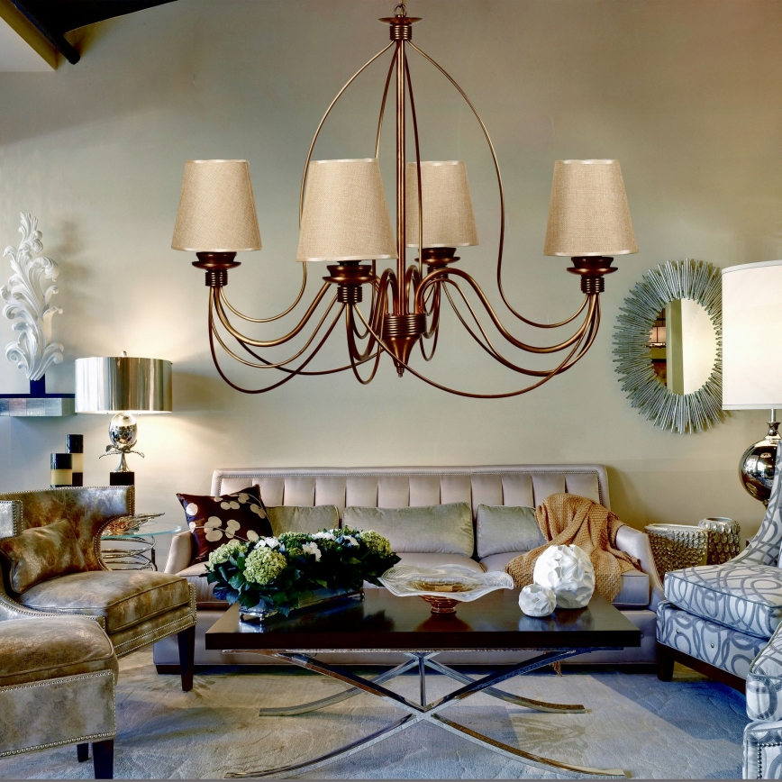 Kroonluchter met ketting CLASSIC 4xE14/40W/230V brons/beige