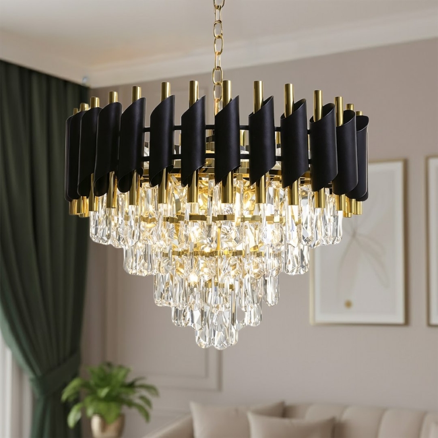 Kroonluchter met ketting CRISTAL 7xE14/10W/230V Ø 48 cm zwart/goud