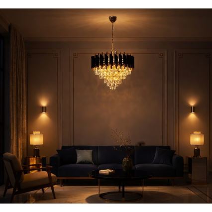 Kroonluchter met ketting CRISTAL 7xE14/10W/230V Ø 48 cm zwart/goud
