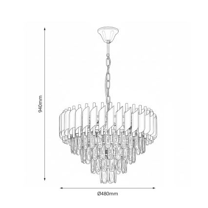 Kroonluchter met ketting CRISTAL 7xE14/10W/230V Ø 48 cm zwart/goud