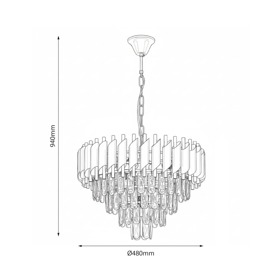 Kroonluchter met ketting CRISTAL 7xE14/10W/230V Ø 48 cm zwart/goud