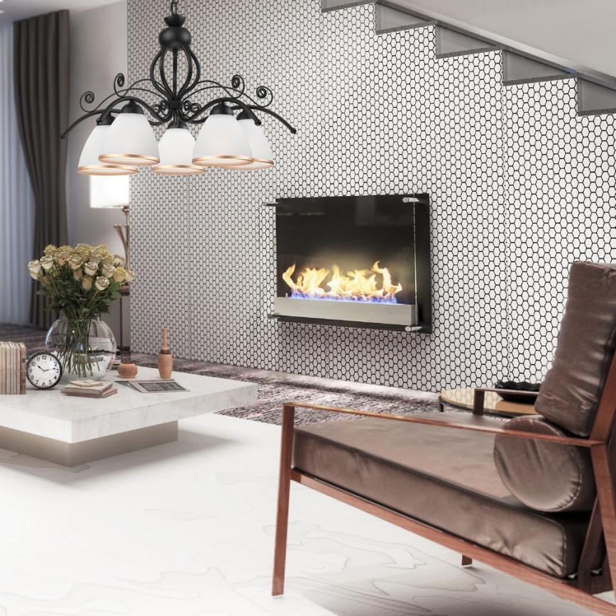 Kroonluchter met ketting RETRO II 5xE27/60W/230V mat zwart