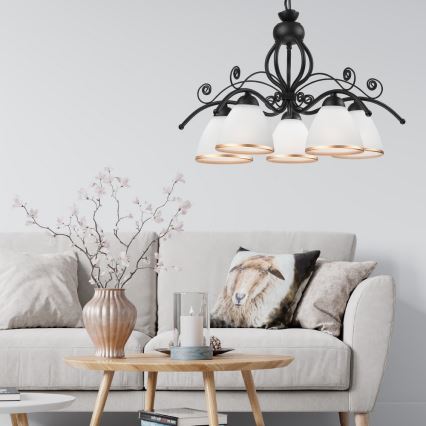 Kroonluchter met ketting RETRO II 5xE27/60W/230V mat zwart