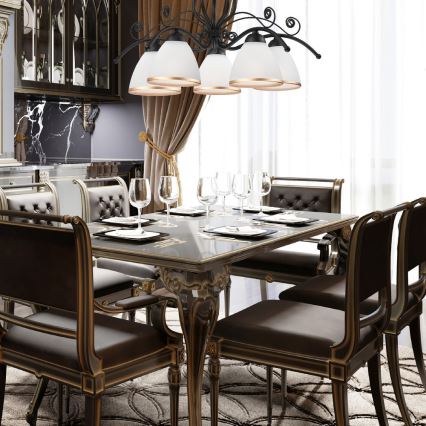 Kroonluchter met ketting RETRO II 5xE27/60W/230V mat zwart