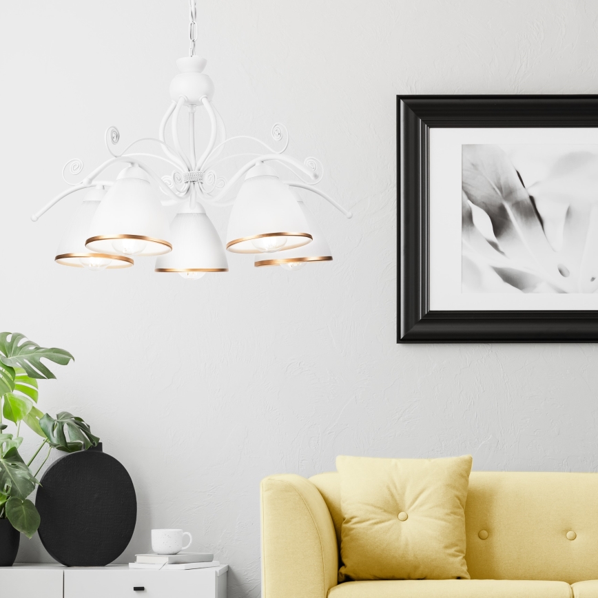 Kroonluchter met ketting RETRO II 5xE27/60W/230V wit