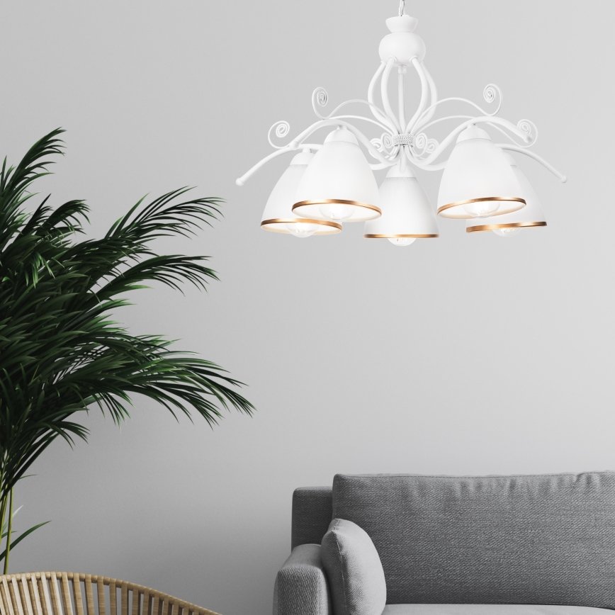 Kroonluchter met ketting RETRO II 5xE27/60W/230V wit