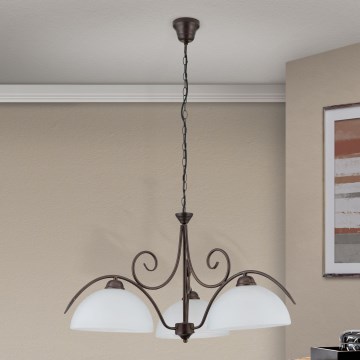 Kroonluchter met ketting RULA 3xE27/40W/230V Ø 70 cm wit/brons
