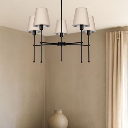 Kroonluchter met stang MADELA 5xE14/40W/230V beige/zwart