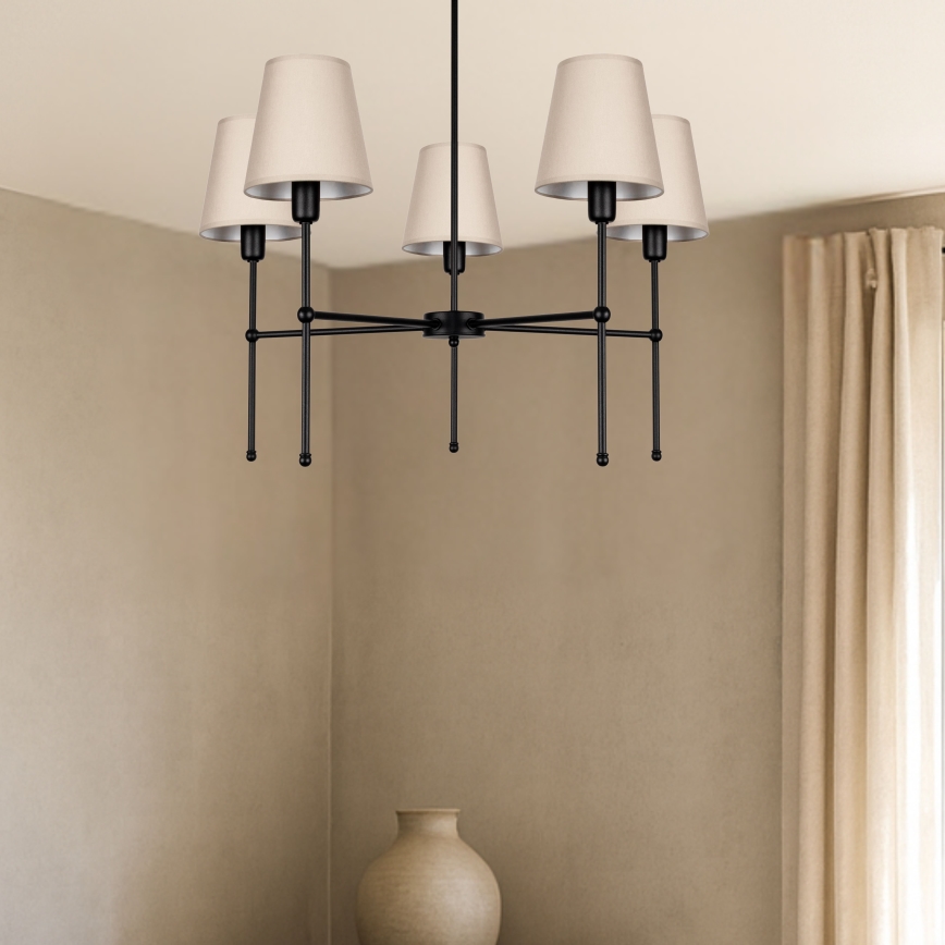 Kroonluchter met stang MADELA 5xE14/40W/230V beige/zwart