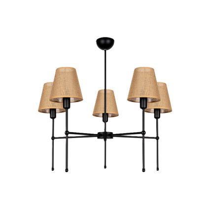 Kroonluchter met stang MADELA 5xE14/40W/230V jute/zwart