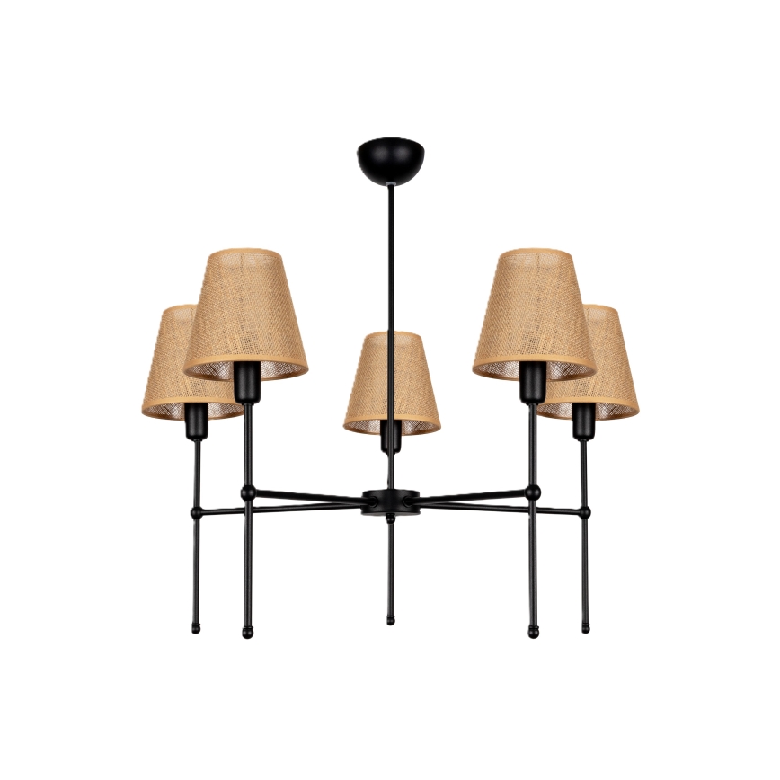 Kroonluchter met stang MADELA 5xE14/40W/230V jute/zwart