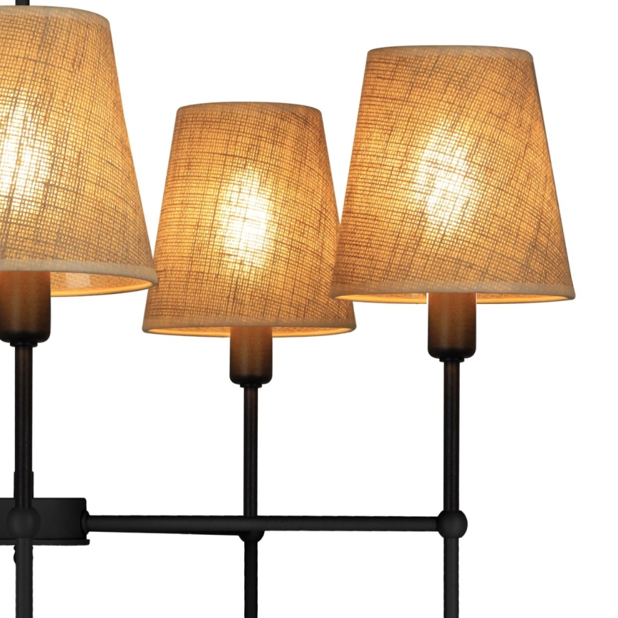 Kroonluchter met stang MADELA 5xE14/40W/230V jute/zwart