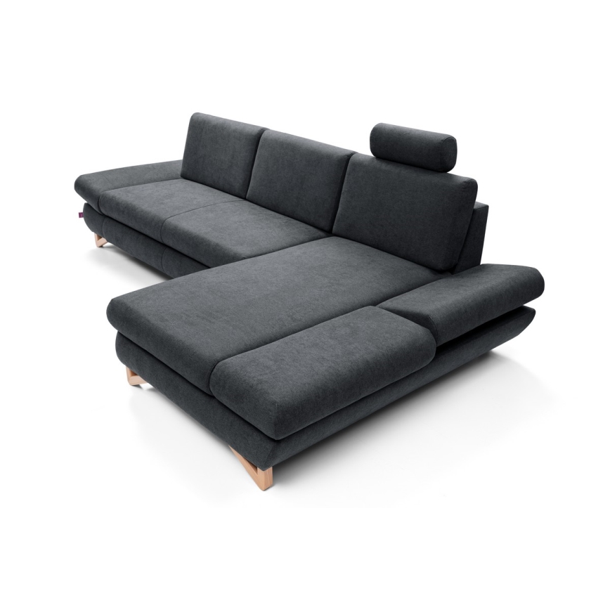 Uitschuifbare gestoffeerde L-vormige hoekbank AVESTA met opbergruimte, rechts, antraciet