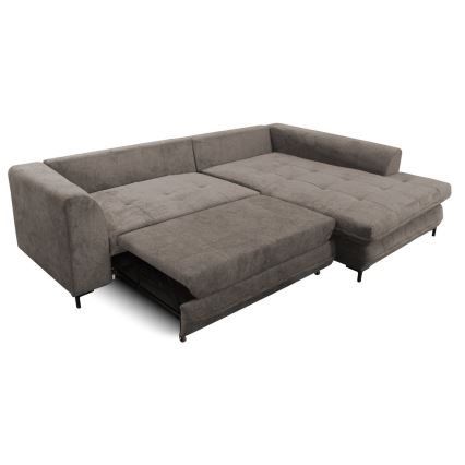 L-vormige gestoffeerde opvouwbare hoekbank LAGOA rechts taupe/grijs