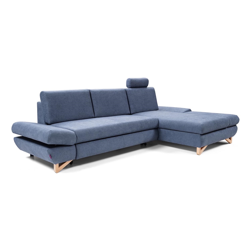 L-vormige gestoffeerde opvouwbare hoekbank met opbergruimte AVESTA rechts blauw
