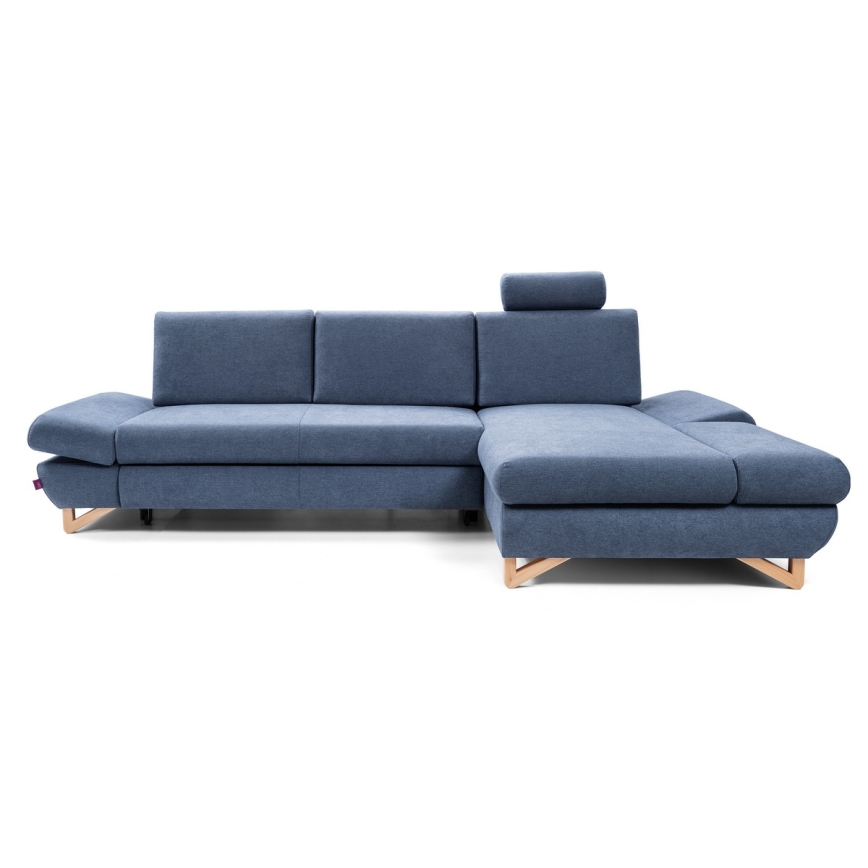 L-vormige gestoffeerde opvouwbare hoekbank met opbergruimte AVESTA rechts blauw