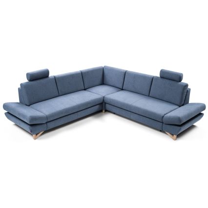 L-vormige gestoffeerde opvouwbare hoekbank met opbergruimte AVESTA rechts blauw