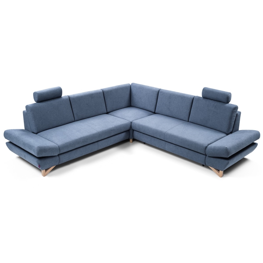 L-vormige gestoffeerde opvouwbare hoekbank met opbergruimte AVESTA rechts blauw