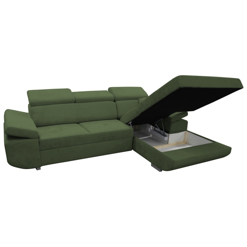 L-vormige hoekbank CASTELO met slaapfunctie en opbergruimte, rechteropstelling, groen