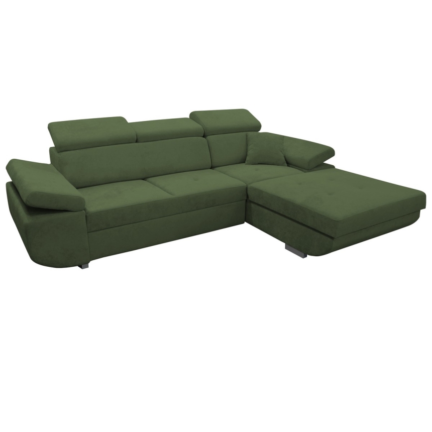 L-vormige hoekbank CASTELO met slaapfunctie en opbergruimte, rechteropstelling, groen
