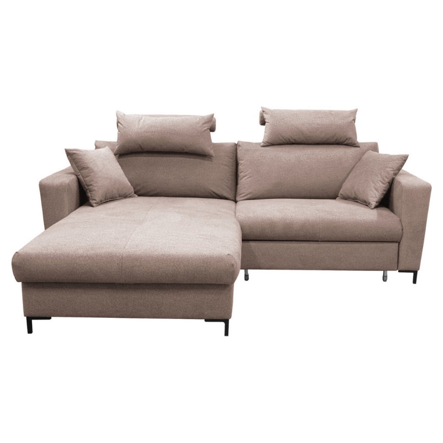 L-vormige hoekbank HORTA met slaapfunctie en opbergruimte, links, roze