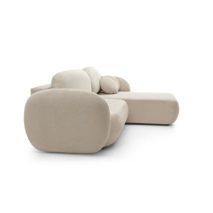 L-vormige hoekbank met slaapfunctie en opbergruimte OLBIA, rechts, beige