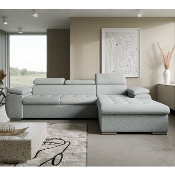 L-vormige hoekbank met slaapfunctie en opbergruimte PADUA, grijs, rechts