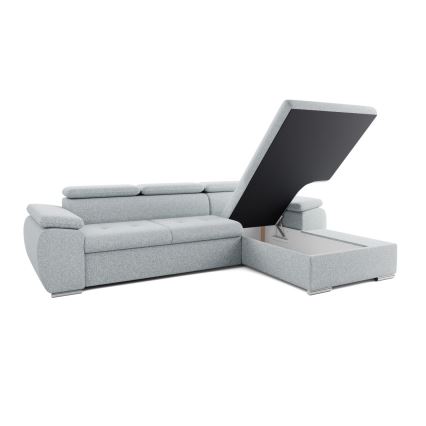 L-vormige hoekbank met slaapfunctie en opbergruimte PADUA, grijs, rechts