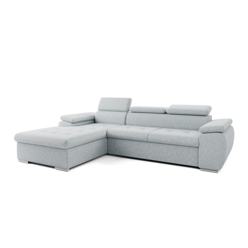 L-vormige hoekbank PADUA met slaapfunctie en opbergruimte, grijs, links