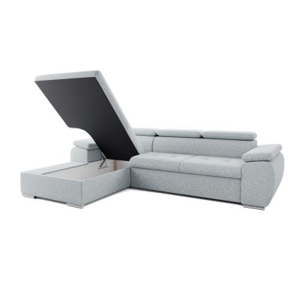 L-vormige hoekbank PADUA met slaapfunctie en opbergruimte, grijs, links