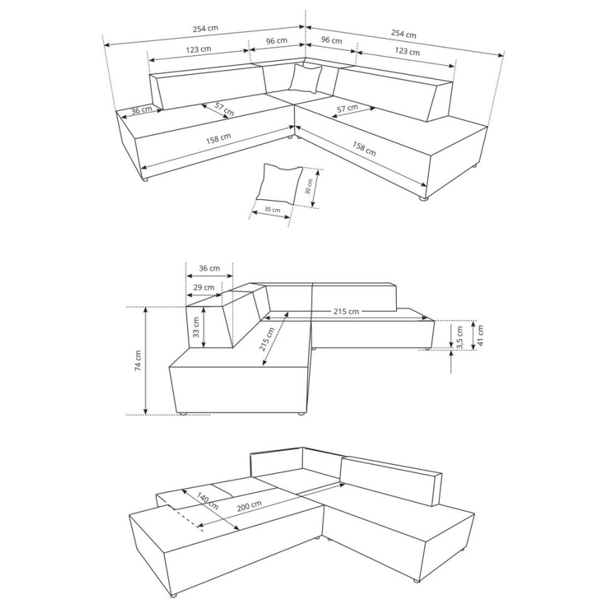 L-vormige hoekbank TERAMO met slaapfunctie en opbergruimte, rechts, beige