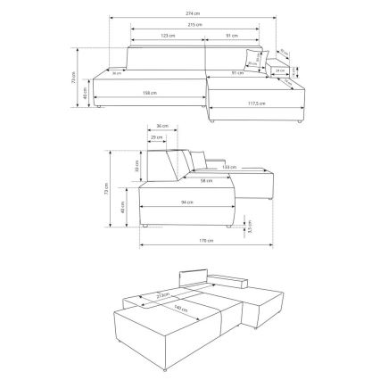 L-vormige hoekbank TERAMO met slaapfunctie, rechteropstelling, beige, met opbergruimte
