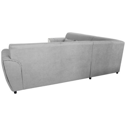 L-vormige hoekbank VISEU met slaapfunctie en opbergruimte, chaise longue rechts, grijs/wit