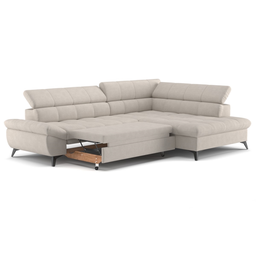 L-vormige opvouwbare hoekbank MARANO rechts beige