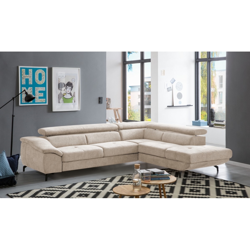 L-vormige opvouwbare hoekbank met opbergruimte BRESCIA rechts beige
