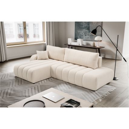 L-vormige opvouwbare hoekbank met opbergruimte DESIO links beige