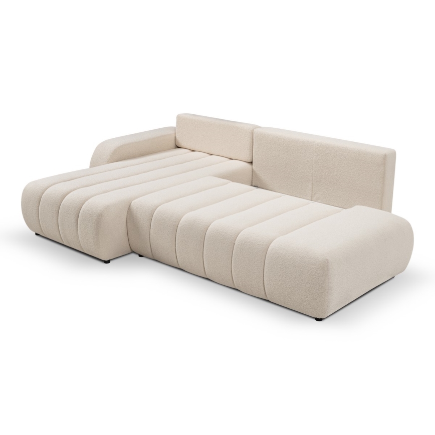 L-vormige opvouwbare hoekbank met opbergruimte DESIO links beige
