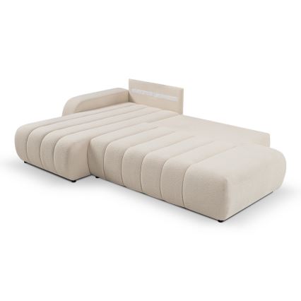 L-vormige opvouwbare hoekbank met opbergruimte DESIO links beige