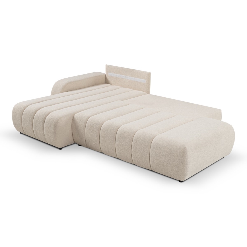 L-vormige opvouwbare hoekbank met opbergruimte DESIO links beige