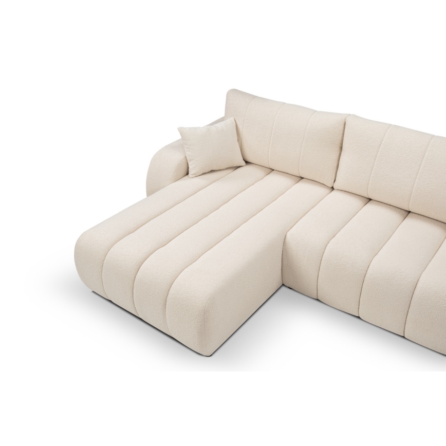 L-vormige opvouwbare hoekbank met opbergruimte DESIO links beige