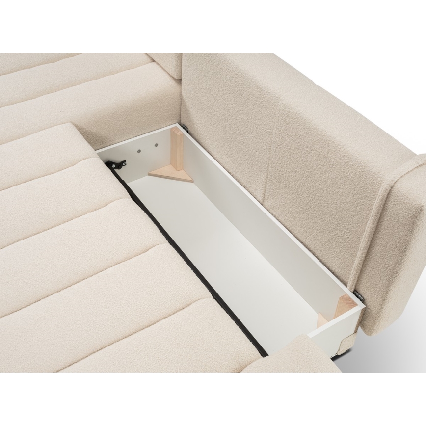 L-vormige opvouwbare hoekbank met opbergruimte DESIO links beige