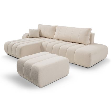 L-vormige opvouwbare hoekbank met opbergruimte DESIO links beige