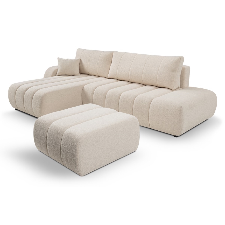 L-vormige opvouwbare hoekbank met opbergruimte DESIO links beige