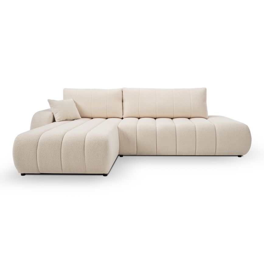 L-vormige opvouwbare hoekbank met opbergruimte DESIO links beige
