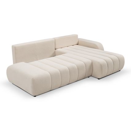 L-vormige opvouwbare hoekbank met opbergruimte DESIO rechts beige