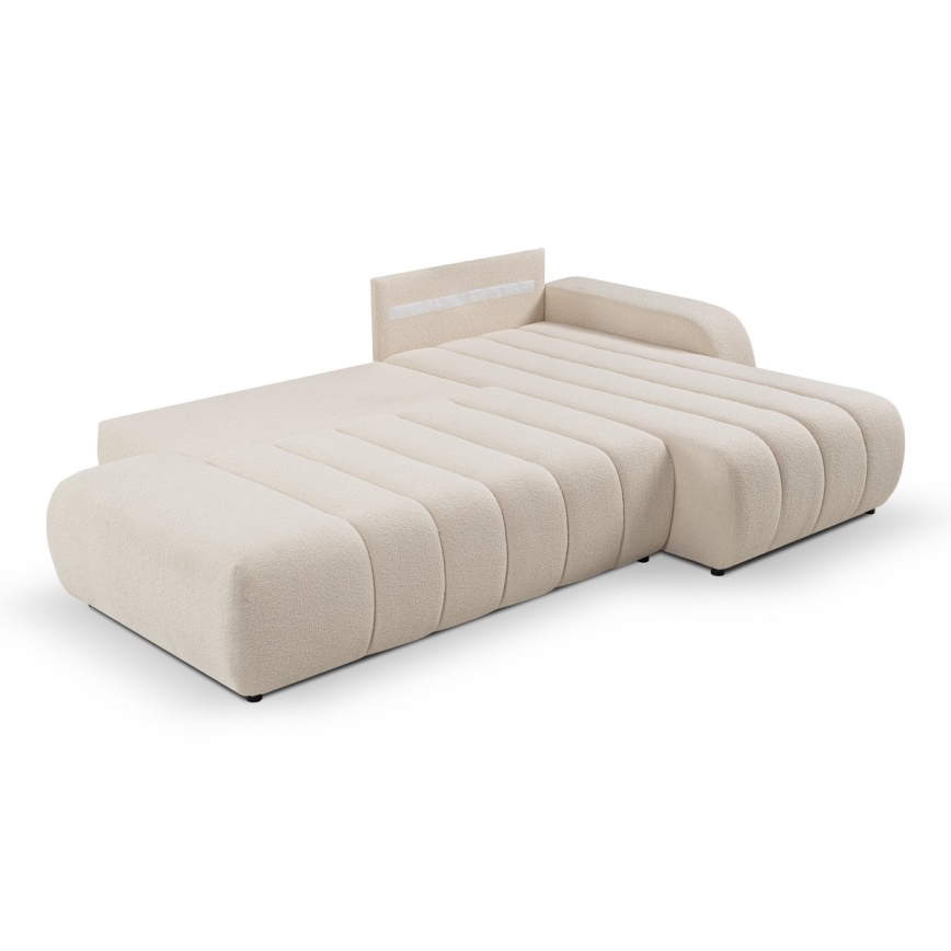 L-vormige opvouwbare hoekbank met opbergruimte DESIO rechts beige