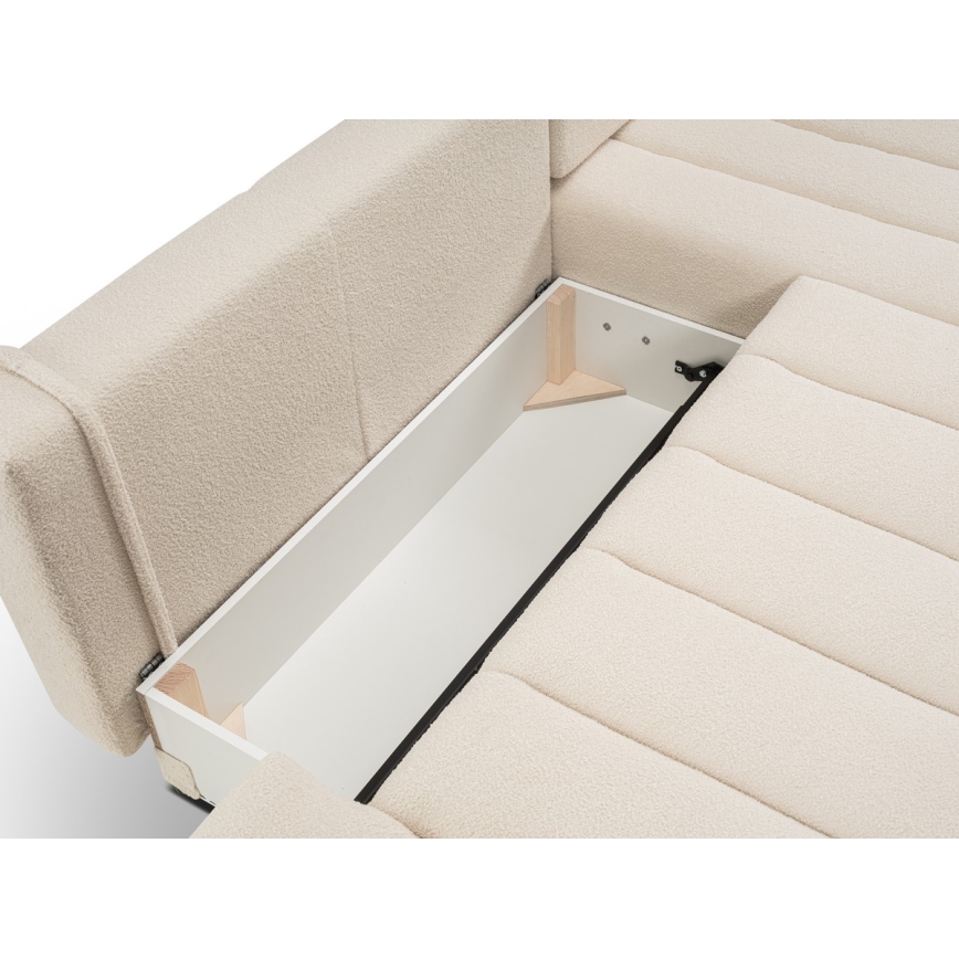 L-vormige opvouwbare hoekbank met opbergruimte DESIO rechts beige