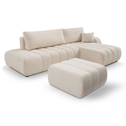 L-vormige opvouwbare hoekbank met opbergruimte DESIO rechts beige